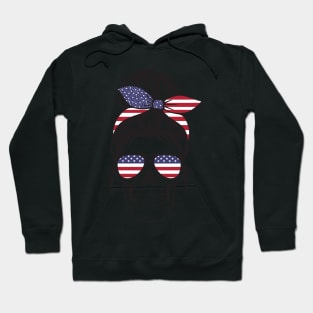 Fourth of July Mom Bun Skull glasses bandana Hoodie